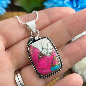 Sterling Silver 925 Cotton Candy Dahlia Turquoise Pendant Vintage Southwest New